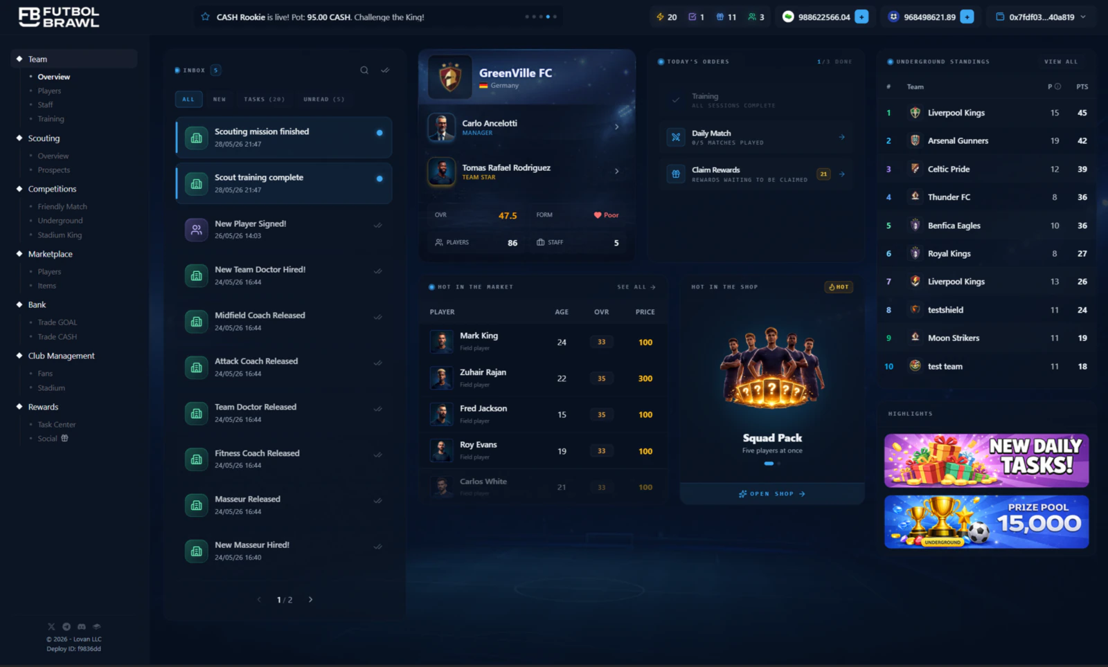 Club dashboard